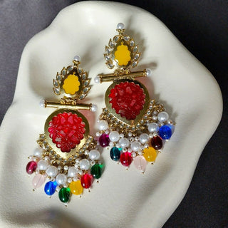 Aafreen Multicolour Kundan Earrings 2 - ECLAT INDIAN JEWELSEarringsMulticolour