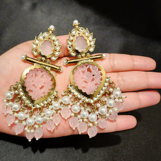 Aafreen Pastel Pink Kundan Earrings - ECLAT INDIAN JEWELSEarringsPink