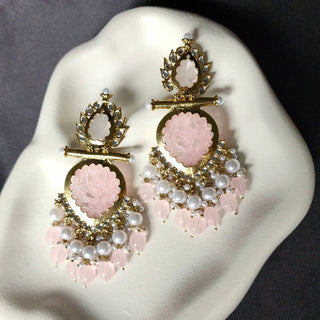 Aafreen Pastel Pink Kundan Earrings - ECLAT INDIAN JEWELSEarringsPink