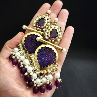 Aafreen Purple Kundan Dangler Earrings - ECLAT INDIAN JEWELSEarringsPurple