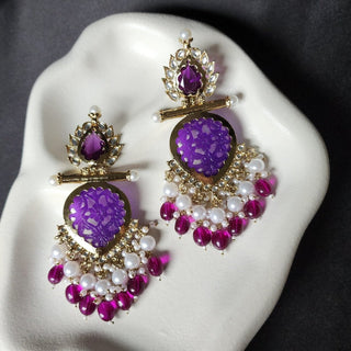 Aafreen Purple Kundan Dangler Earrings - ECLAT INDIAN JEWELSEarringsPurple