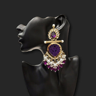 Aafreen Purple Kundan Dangler Earrings - ECLAT INDIAN JEWELSEarringsPurple