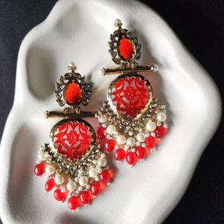 Aafreen Red Kundan Earrings - ECLAT INDIAN JEWELSEarringsRed