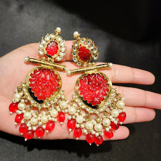 Aafreen Red Kundan Earrings - ECLAT INDIAN JEWELSEarringsRed