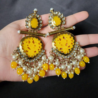 Aafreen Yellow Kundan Dangler Earrings - ECLAT INDIAN JEWELSEarringsYellow