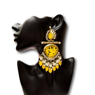 Aafreen Yellow Kundan Dangler Earrings - ECLAT INDIAN JEWELSEarringsYellow