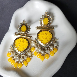 Aafreen Yellow Kundan Dangler Earrings - ECLAT INDIAN JEWELSEarringsYellow