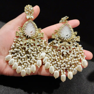 Aaftaab White Shoulder Duster Earrings - ECLAT INDIAN JEWELSEarringsWhite