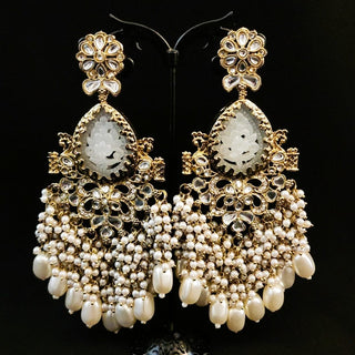 Aaftaab White Shoulder Duster Earrings - ECLAT INDIAN JEWELSEarringsWhite