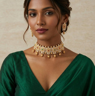 Aavya Kemp Rajwadi Choker Necklace Set - ECLAT INDIAN JEWELSNecklace SetsGold