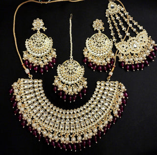 Addison Purple Kundan Necklace Set with Tikka and Passa - ECLAT INDIAN JEWELSNecklace SetsPurple