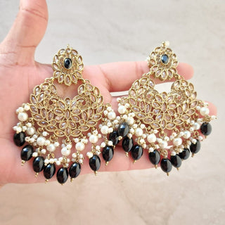 Adele Black Polki Necklace Set with Maang Tikka & Passa (Jhoomer) - ECLAT INDIAN JEWELSNecklace SetsBlack