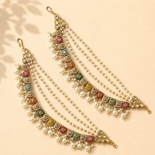 Adelina Multicolour Baahubali Earring Sahara Hair Chains - ECLAT INDIAN JEWELSEarringsMulticolor