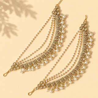 Adelina White Baahubali Earring Sahara Hair Chains - ECLAT INDIAN JEWELSEarringsWhite