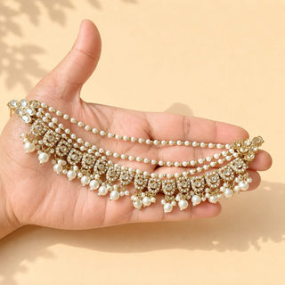 Adelina White Baahubali Earring Sahara Hair Chains - ECLAT INDIAN JEWELSEarringsWhite