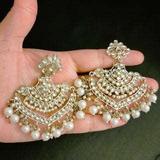 Adria Silver Kundan Chaandbali Earrings - ECLAT INDIAN JEWELSEarringsSilver