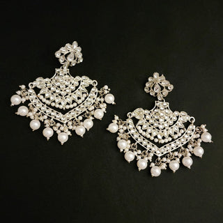 Adria Silver Kundan Chaandbali Earrings - ECLAT INDIAN JEWELSEarringsSilver