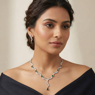 Adriana Green CZ Diamond Simulant Necklace Set - ECLAT INDIAN JEWELSNecklace SetsGreen