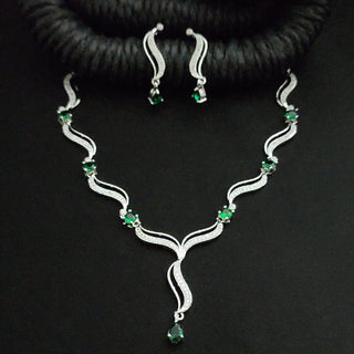 Adriana Green CZ Diamond Simulant Necklace Set - ECLAT INDIAN JEWELSNecklace SetsGreen