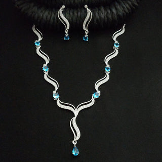 Adriana Light Blue CZ Diamond Simulant Necklace Set - ECLAT INDIAN JEWELSNecklace SetsBlue