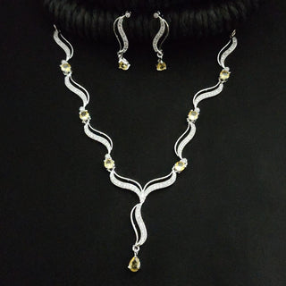 Adriana Yellow CZ Diamond Simulant Necklace Set - ECLAT INDIAN JEWELSNecklace SetsYellow