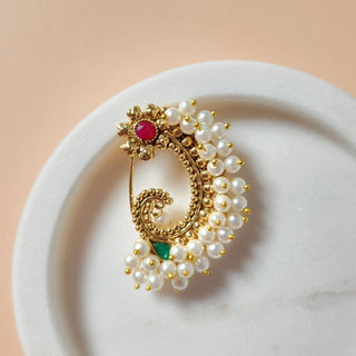 Adrienne Maharashtrian Multicolour Gold Nath (no piercing needed) - ECLAT INDIAN JEWELSNose Ring (Nath)Multicolour