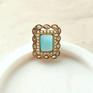 Aelin Light Blue Polki Adjustable Ring - ECLAT INDIAN JEWELSRingsBlue