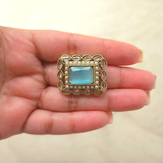 Aelin Light Blue Polki Adjustable Ring - ECLAT INDIAN JEWELSRingsBlue