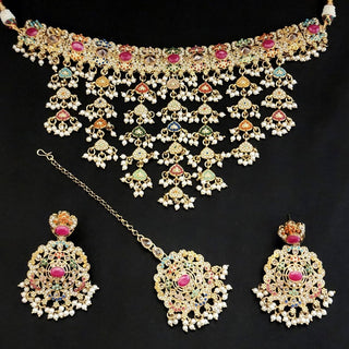 Agatha Polki Multicolour Necklace Set with Tikka - ECLAT INDIAN JEWELSNecklace SetsMulticolour