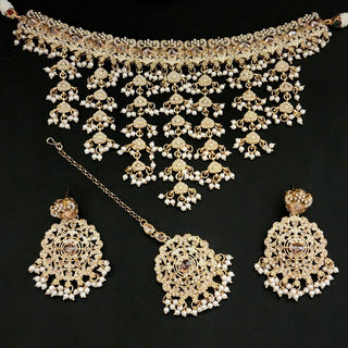 Agatha White Polki Necklace Set with Tikka - ECLAT INDIAN JEWELSNecklace SetsWhite