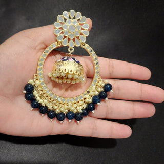 Aisha Dark Blue Jumbo Mirror Jhumki Hoop Earrings - ECLAT INDIAN JEWELSEarringsBlue