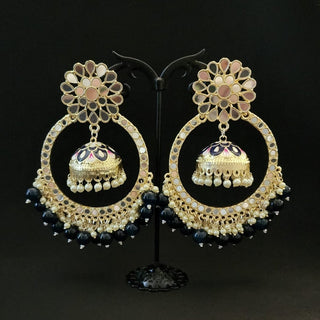 Aisha Dark Blue Jumbo Mirror Jhumki Hoop Earrings - ECLAT INDIAN JEWELSEarringsBlue