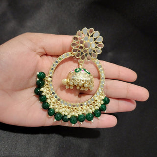 Aisha Green Jumbo Mirror Jhumki Hoop Earrings - ECLAT INDIAN JEWELSEarringsGreen