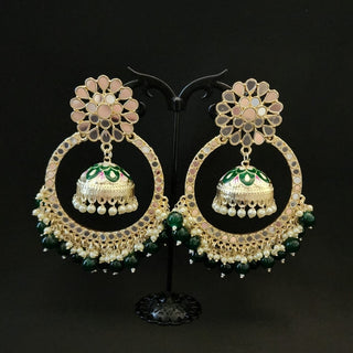 Aisha Green Jumbo Mirror Jhumki Hoop Earrings - ECLAT INDIAN JEWELSEarringsGreen