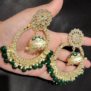 Aisha Green Jumbo Mirror Jhumki Hoop Earrings - ECLAT INDIAN JEWELSEarringsGreen