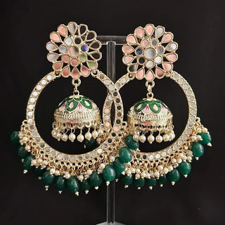 Aisha Green Jumbo Mirror Jhumki Hoop Earrings - ECLAT INDIAN JEWELSEarringsGreen