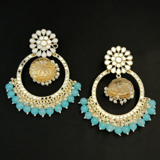 Aisha Light Blue Jumbo Mirror Jhumki Hoop Earrings - ECLAT INDIAN JEWELSEarringsBlue