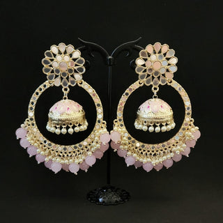 Aisha Light Pink Jumbo Mirror Jhumki Hoop Earrings - ECLAT INDIAN JEWELSEarringsPink