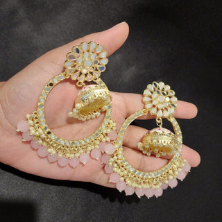 Aisha Light Pink Jumbo Mirror Jhumki Hoop Earrings - ECLAT INDIAN JEWELSEarringsPink