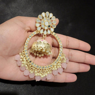 Aisha Light Pink Jumbo Mirror Jhumki Hoop Earrings - ECLAT INDIAN JEWELSEarringsPink