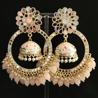 Aisha Peach Jumbo Mirror Jhumki Hoop Earrings - ECLAT INDIAN JEWELSEarringsPeach