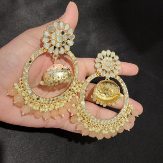 Aisha Peach Jumbo Mirror Jhumki Hoop Earrings - ECLAT INDIAN JEWELSEarringsPeach