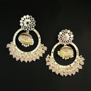 Aisha Peach Jumbo Mirror Jhumki Hoop Earrings - ECLAT INDIAN JEWELSEarringsPeach