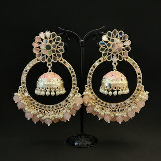 Aisha Peach Jumbo Mirror Jhumki Hoop Earrings - ECLAT INDIAN JEWELSEarringsPeach