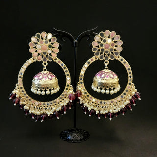 Aisha Plum Purple Mirror Jumbo Jhumki Hoop Earrings - ECLAT INDIAN JEWELSEarringsPurple