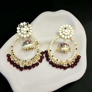 Aisha Plum Purple Mirror Jumbo Jhumki Hoop Earrings - ECLAT INDIAN JEWELSEarringsPurple