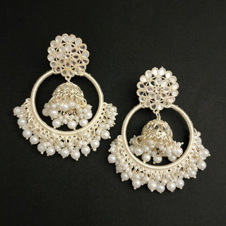 Aisha Silver Jhumki Hoop Earrings - ECLAT INDIAN JEWELSEarringsWhite