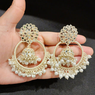 Aisha Silver Jhumki Hoop Earrings - ECLAT INDIAN JEWELSEarringsWhite