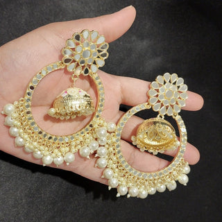 Aisha White Jumbo Mirror Jhumki Hoop Earrings - ECLAT INDIAN JEWELSEarringsWhite