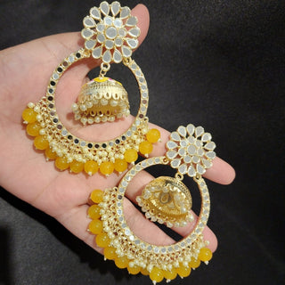 Aisha Yellow Jumbo Mirror Jhumki Hoop Earrings - ECLAT INDIAN JEWELSEarringsYellow